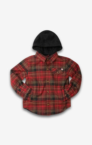 Glen Hooded Shirt Red Black Plaid