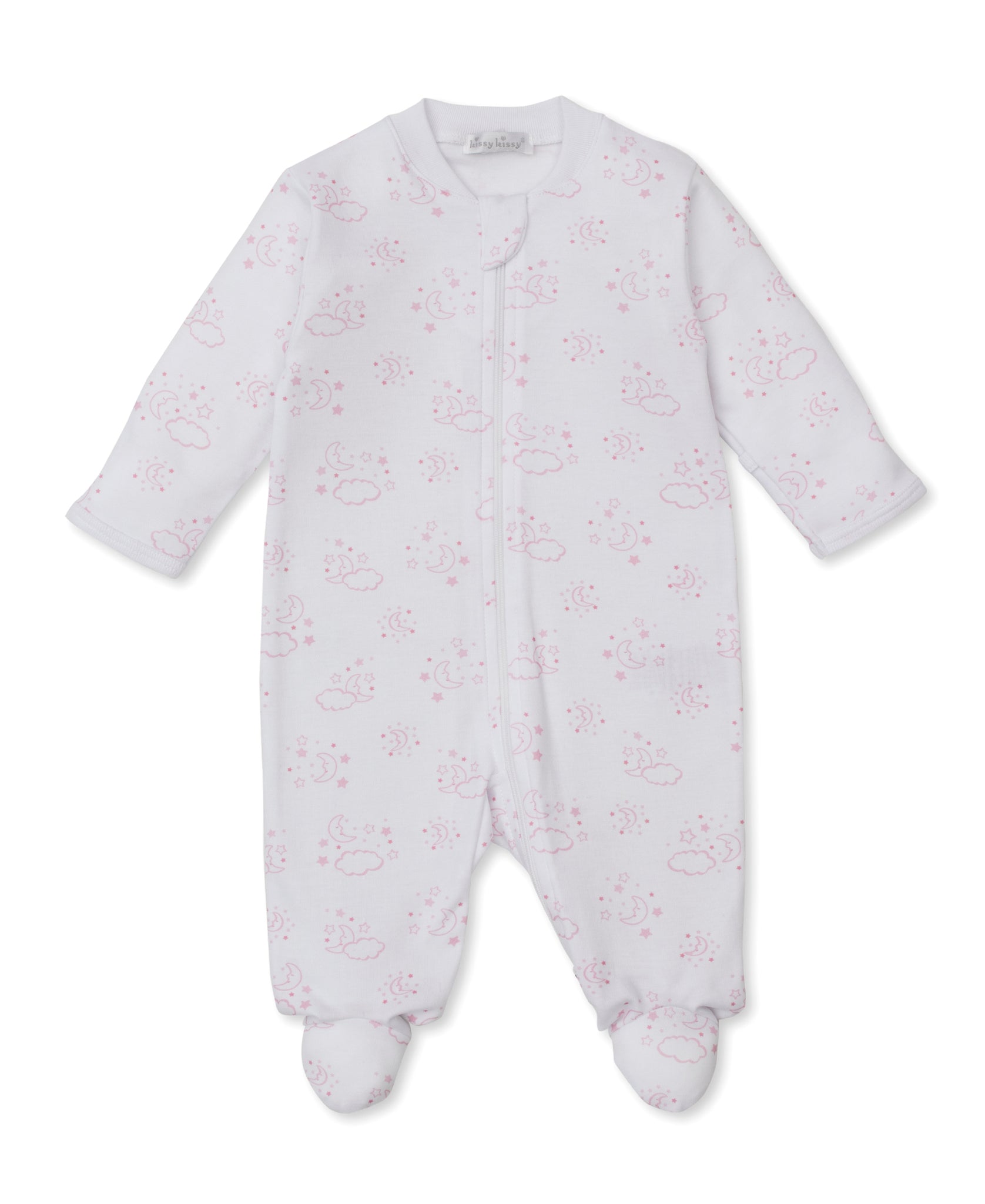 Cheerful Good Night Footie W/ Zip Prt Pink